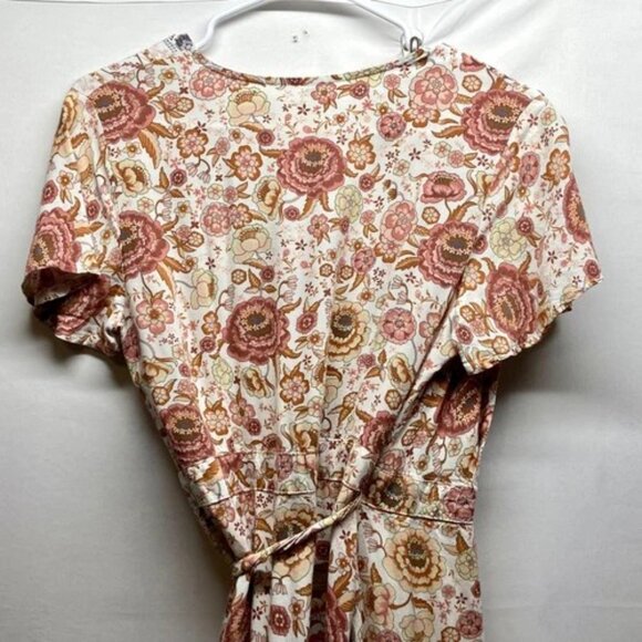 Tie Front Wrap Dress Women's Medium Multicolor Floral Rayon Blend Flowy GUC - Picture 6 of 13